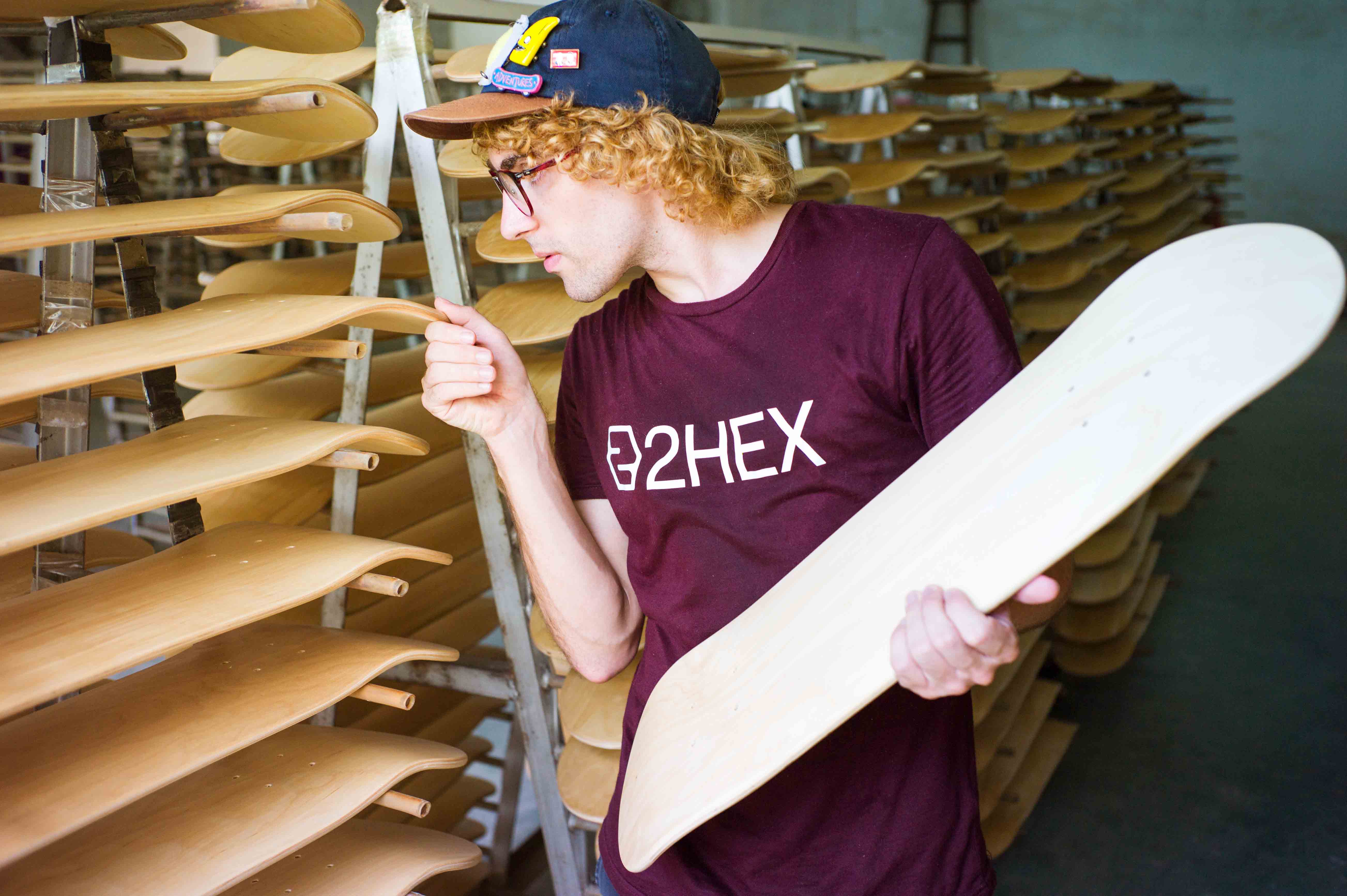 2HEX Skateboard Decks Drying Room Factory Worker